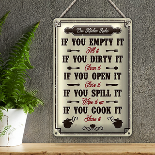 Blechschild Küche 20x30cm Our Kitchen Rules
