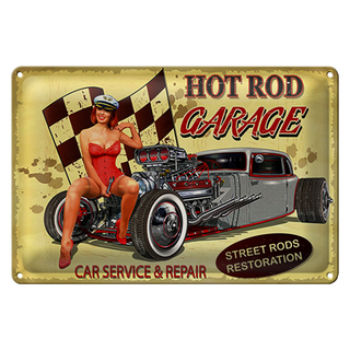 Blechschild Pinup 30x20cm Retro Hot Rod Garage Service