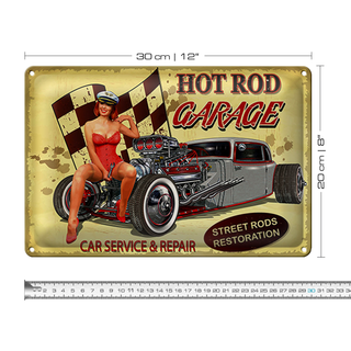 Blechschild Pinup 30x20cm Retro Hot Rod Garage Service