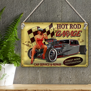 Blechschild Pinup 30x20cm Retro Hot Rod Garage Service