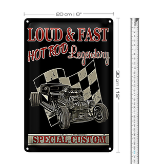 Blechschild Auto 20x30cm loud & fast hot rod legendary