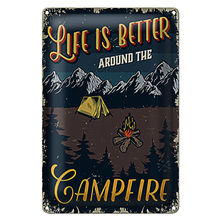 Blechschild Retro 20x30cm life better camp fire Camping