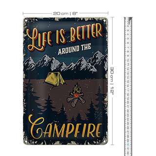 Blechschild Retro 20x30cm life better camp fire Camping