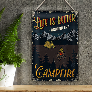 Blechschild Retro 20x30cm life better camp fire Camping