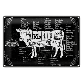 Blechschild Metzgerei 30x20cm Beef cuts