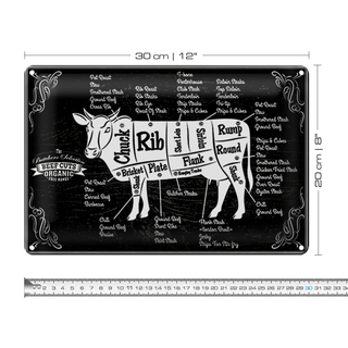 Blechschild Metzgerei 30x20cm Beef cuts