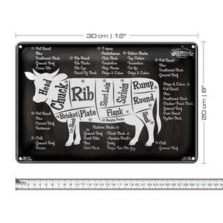Blechschild Metzgerei 30x20cm Beef cuts Organic Fleisch