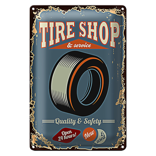 Blechschild Retro 20x30cm Tire Shop Service open 24