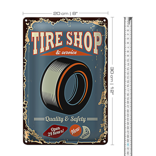 Blechschild Retro 20x30cm Tire Shop Service open 24