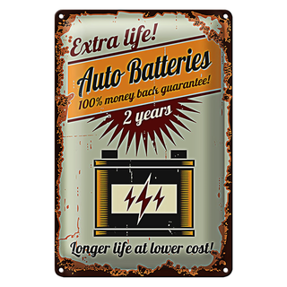 Blechschild Retro 20x30cm Auto Batteries extra life