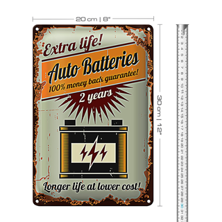 Blechschild Retro 20x30cm Auto Batteries extra life