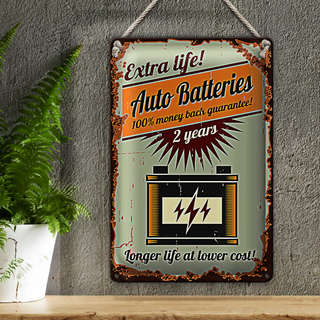 Blechschild Retro 20x30cm Auto Batteries extra life