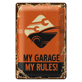 Blechschild Retro 20x30cm Auto my garage my rules