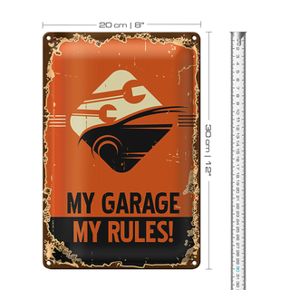 Blechschild Retro 20x30cm Auto my garage my rules