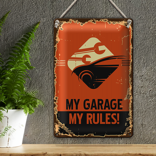 Blechschild Retro 20x30cm Auto my garage my rules