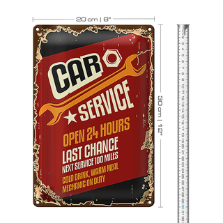 Blechschild Retro 20x30cm Car Service open 24 hours Auto