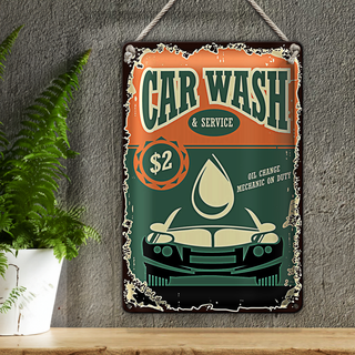Blechschild Retro 20x30cm Car Wash Service mechanic on duty