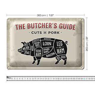 Blechschild Metzgerei 30x20cm Pork cuts Fleisch