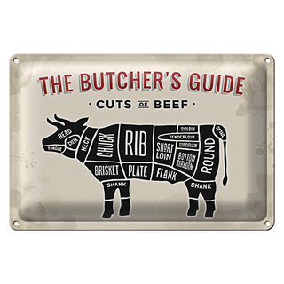 Blechschild Kuh 30x20cm Beef cuts Fleisch Metzgerei