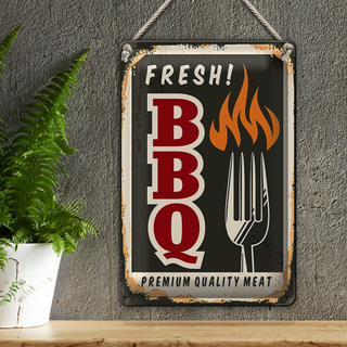 Blechschild Retro 20x30cm fresh BBQ Premium Quality meat