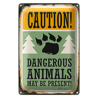 Blechschild Retro 20x30cm Caution dangerous animals