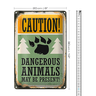 Blechschild Retro 20x30cm Caution dangerous animals