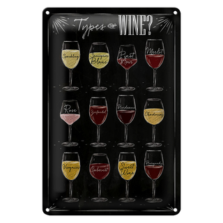 Blechschild Wein 20x30cm Types of wine Merlot Rose