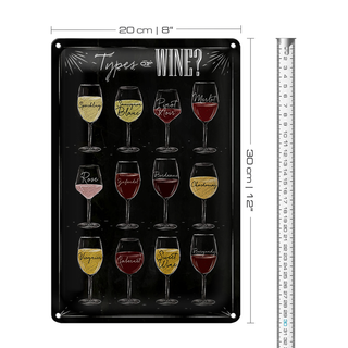 Blechschild Wein 20x30cm Types of wine Merlot Rose