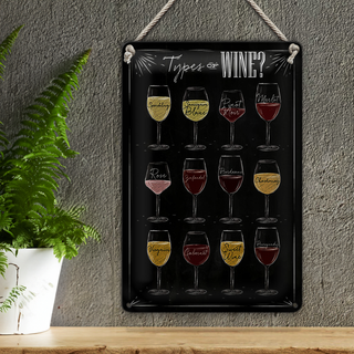 Blechschild Wein 20x30cm Types of wine Merlot Rose