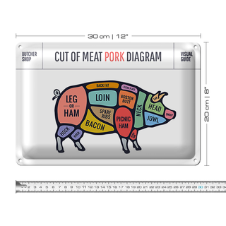 Blechschild Metzgerei 30x20cm Pork cuts Shop Fleisch