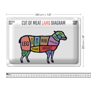 Blechschild Metzgerei 30x20cm Lamm cuts of meat lamb