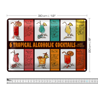 Blechschild 30x20cm 6 tropical cocktails recipes
