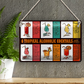 Blechschild 30x20cm 6 tropical cocktails recipes