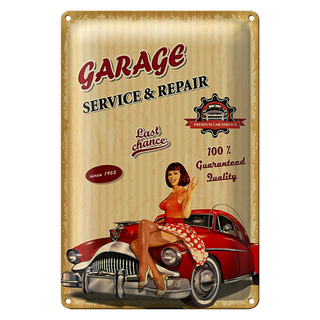 Blechschild Pinup Retro 20x30cm Garage Service Repair Auto