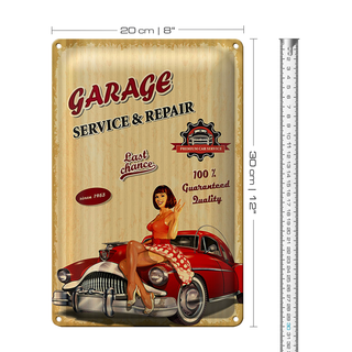 Blechschild Pinup Retro 20x30cm Garage Service Repair Auto