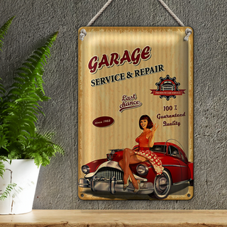 Blechschild Pinup Retro 20x30cm Garage Service Repair Auto