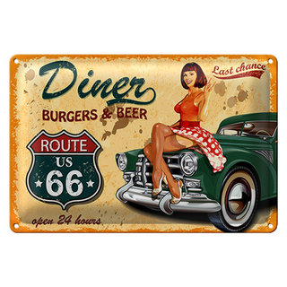 Blechschild Pinup 30x20cm Retro diner burgers beer