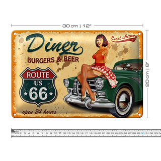 Blechschild Pinup 30x20cm Retro diner burgers beer