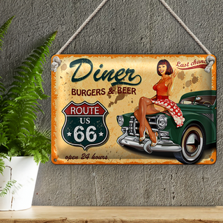 Blechschild Pinup 30x20cm Retro diner burgers beer
