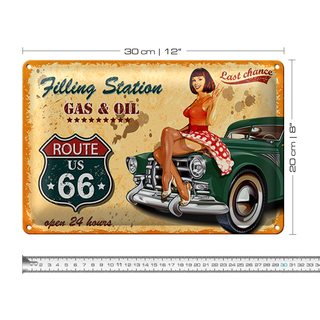 Blechschild Pinup 30x20cm Retro Gas Oil open 24 hours