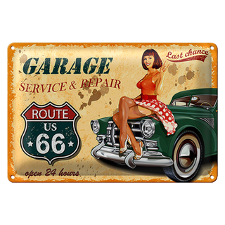 Blechschild Pinup 30x20cm Retro Garage open 24 hours
