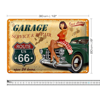 Blechschild Pinup 30x20cm Retro Garage open 24 hours