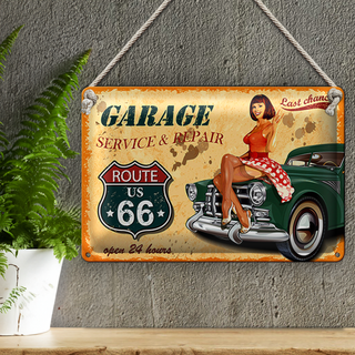 Blechschild Pinup 30x20cm Retro Garage open 24 hours