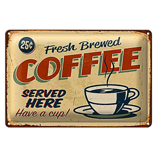 Blechschild Kaffee 30x20cm Retro fresh brewed Coffee