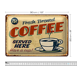 Blechschild Kaffee 30x20cm Retro fresh brewed Coffee
