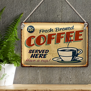 Blechschild Kaffee 30x20cm Retro fresh brewed Coffee