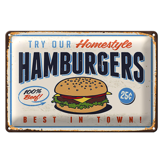 Blechschild Retro 30x20cm hamburgers best in town