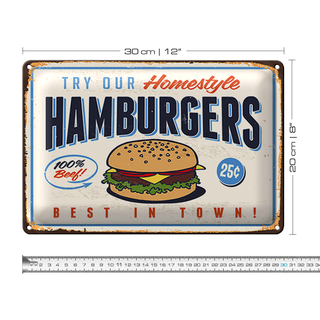 Blechschild Retro 30x20cm hamburgers best in town