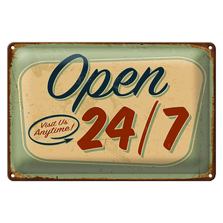 Blechschild Retro 30x20cm open visit us anytime 24/7