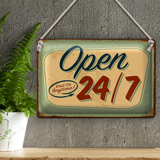 Blechschild Retro 30x20cm open visit us anytime 24/7